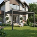 Szara aluminiowa pergola ogrodowa z oświetleniem LED 3x4x2,5M