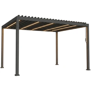 Szara aluminiowa pergola ogrodowa z oświetleniem LED 3x3x2,5m