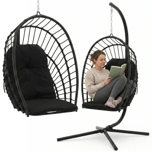 Fotel wolnostojący wiszący ogrodowy składany ERIS z poduszkami