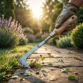 Skrobak do kostki brukowej z metalową głowicą i drewnianą rękojeścią