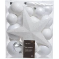Biały zestaw plastikowych bombek choinkowych 33 el. 5-8 cm
