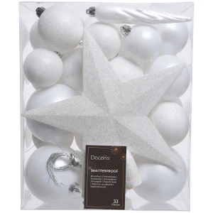 Biały zestaw plastikowych bombek choinkowych 33 el. 5-8 cm