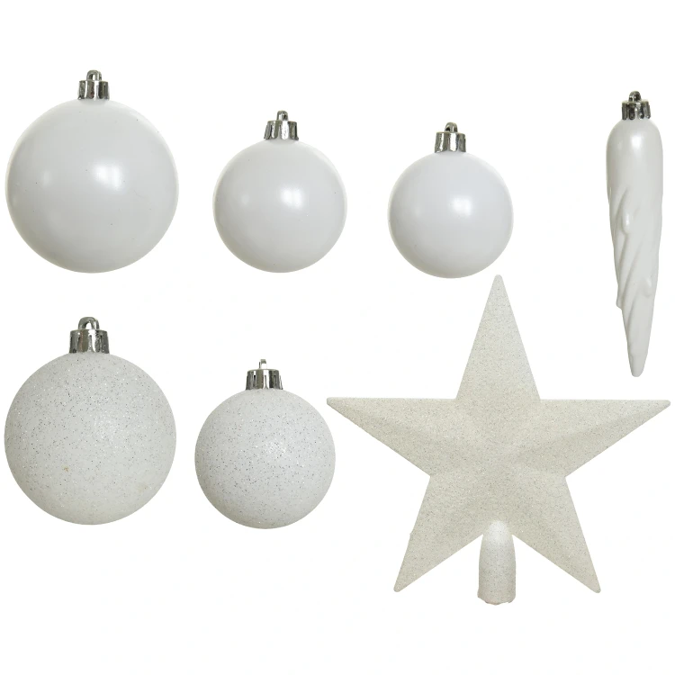 Biały zestaw plastikowych bombek choinkowych 33 el. 5-8 cm