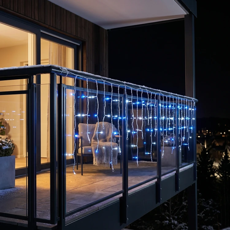 Kurtyna świetlna 490LED 20m ciepły biały/niebieski FLASH przezroczysty kabel