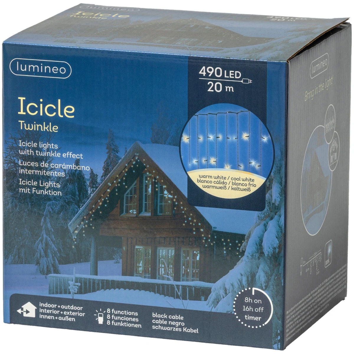 Kurtyna LED Sople 20 m 490 LED ciepły biały/zimny biały FLASH czarny kab