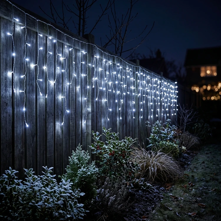 Kurtyna świetlna 490LED 20m zimny biały FLASH biały kabel