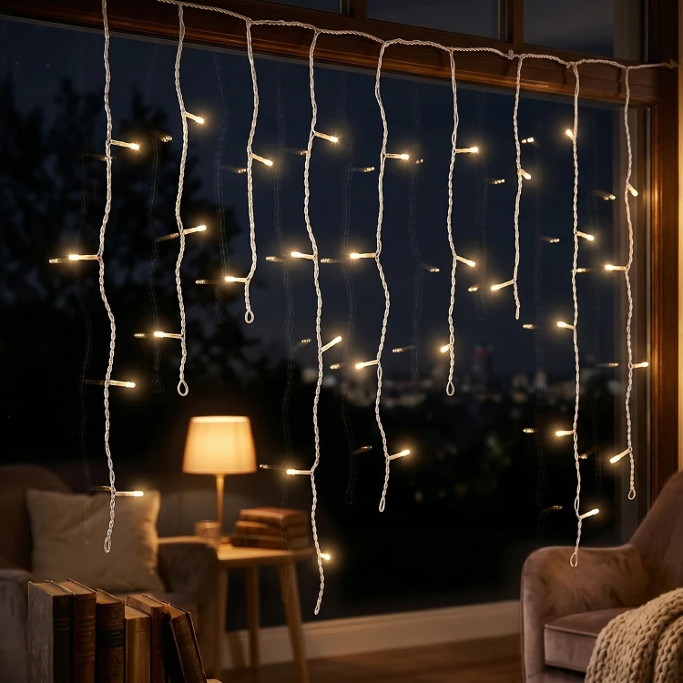 Kurtyna świetlna 119LED 5m ciepły biały FLASH biały kabel