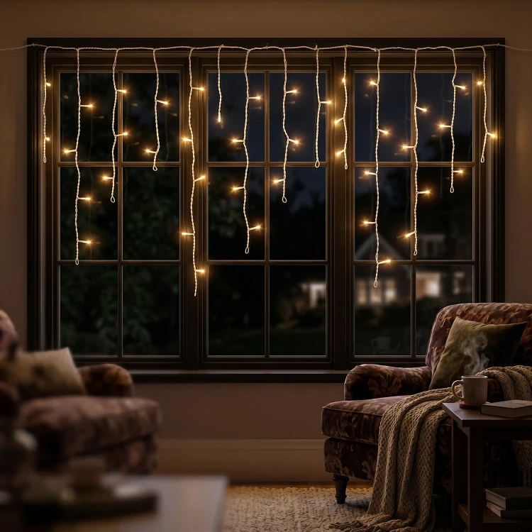 Kurtyna świetlna 119LED 5m ciepły biały FLASH biały kabel