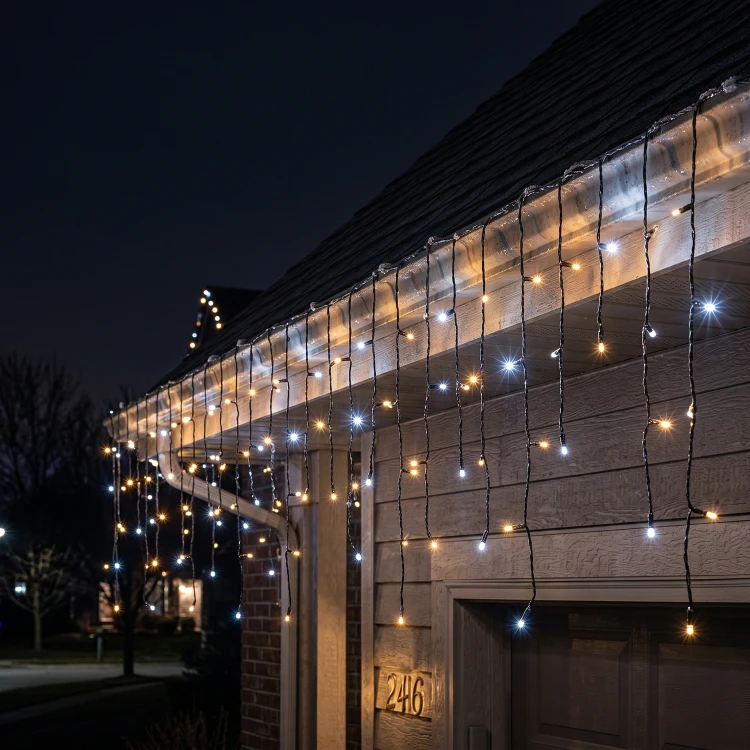Kurtyna świetlna 175LED 7,5m ciepły/zimny biały FLASH czarny kabel