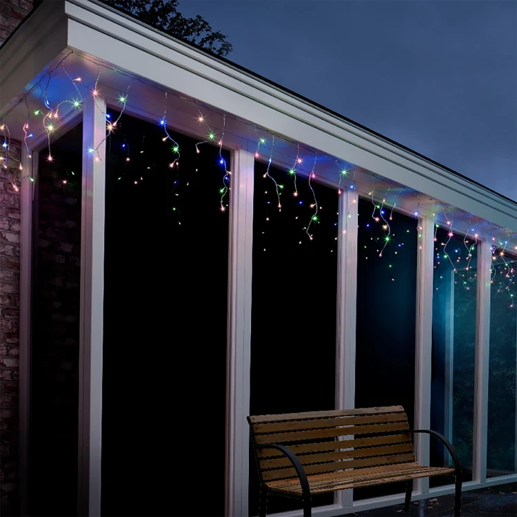 Kurtyna świetlna 175LED 7,5m wielokolorowe FLASH przezroczysty kabel