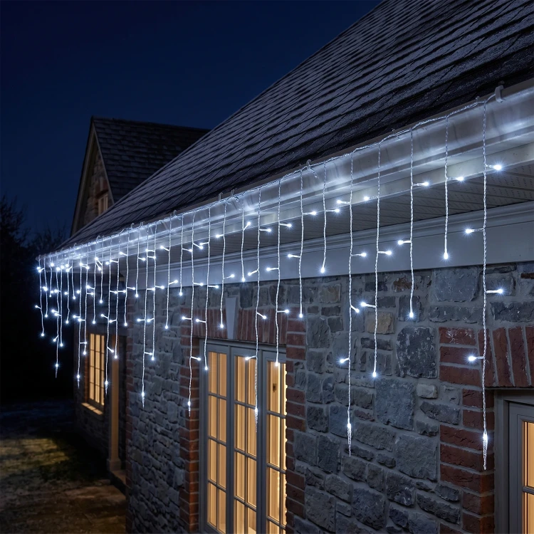 Kurtyna świetlna 175LED 7,5m zimny biały FLASH biały kabel