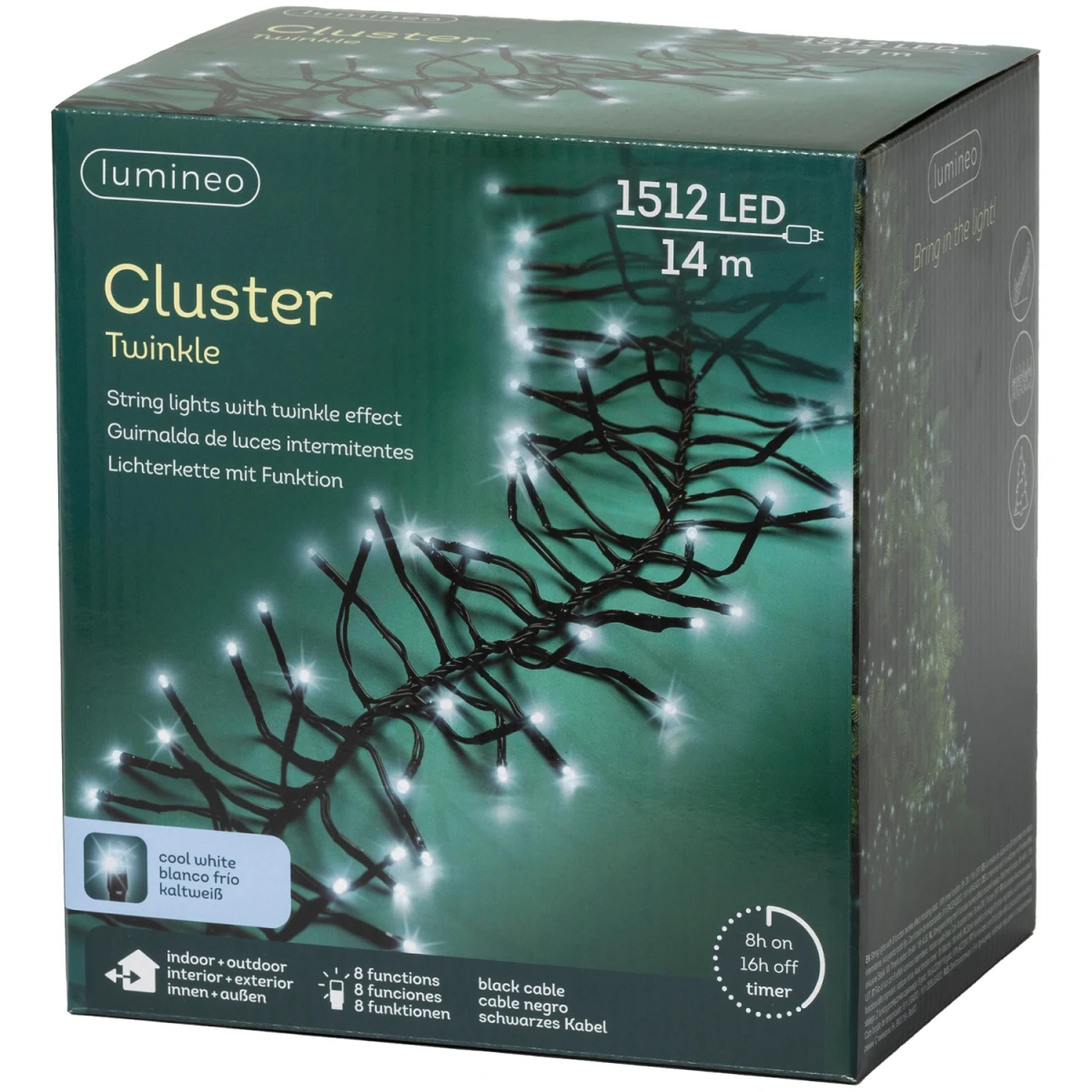 Lampki choinkowe CLUSTER TWINKLE 1512LED 14m zimny biały