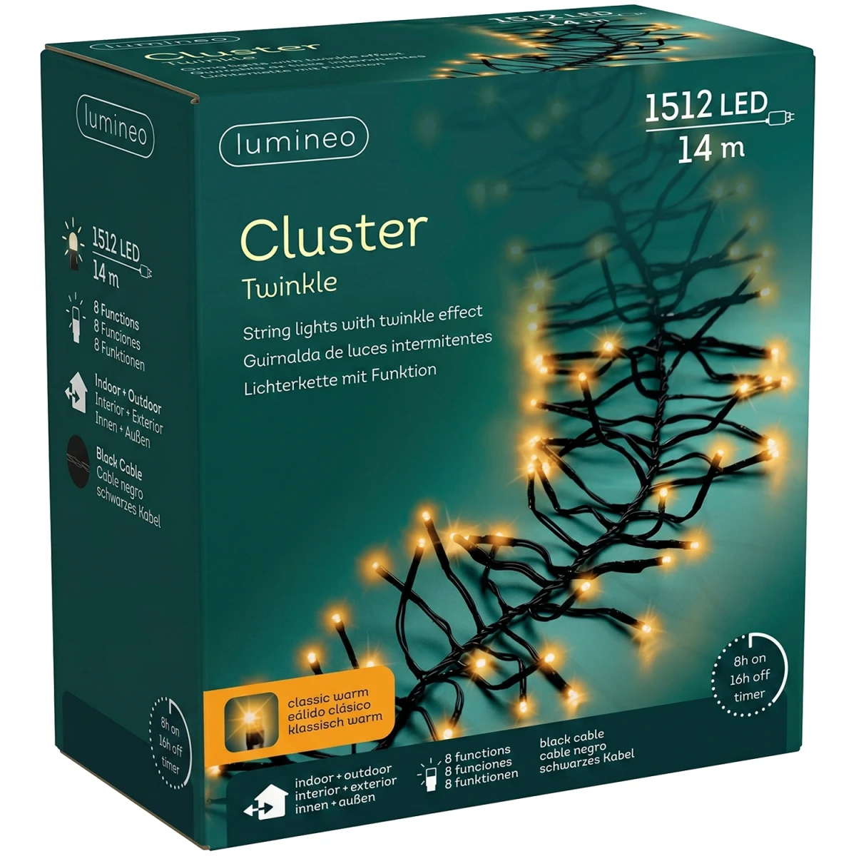 Lampki choinkowe CLUSTER TWINKLE 1512LED 14m klasyczny ciepły