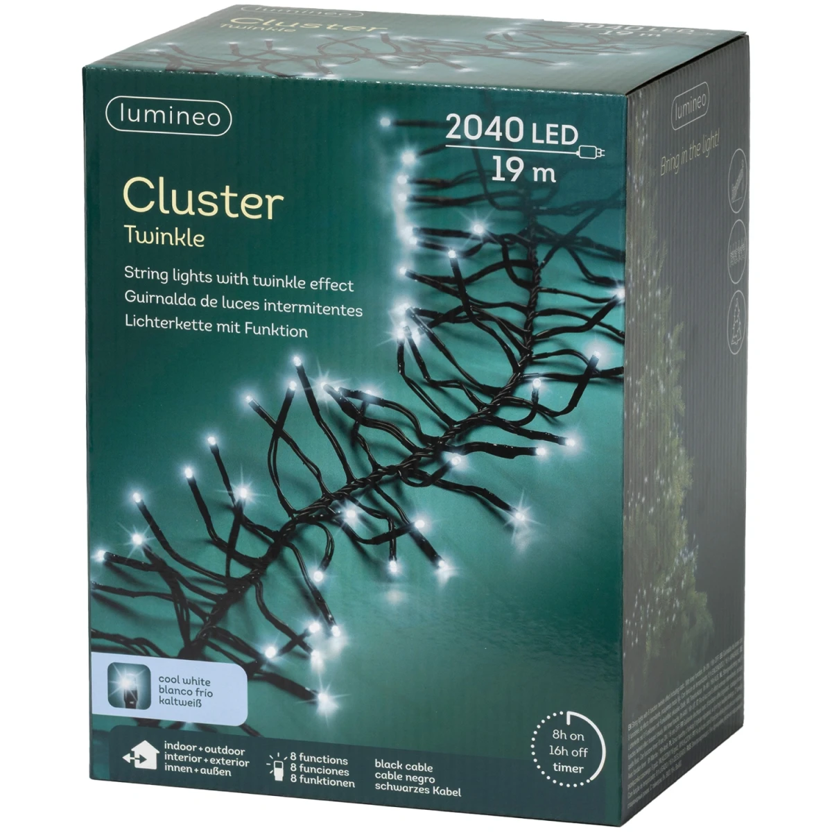 Lampki choinkowe CLUSTER TWINKLE 2040LED 19m zimny biały