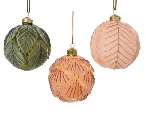 Pomarańczowo-zielone bombki szklane połysk żłobione 6 szt. 8 cm