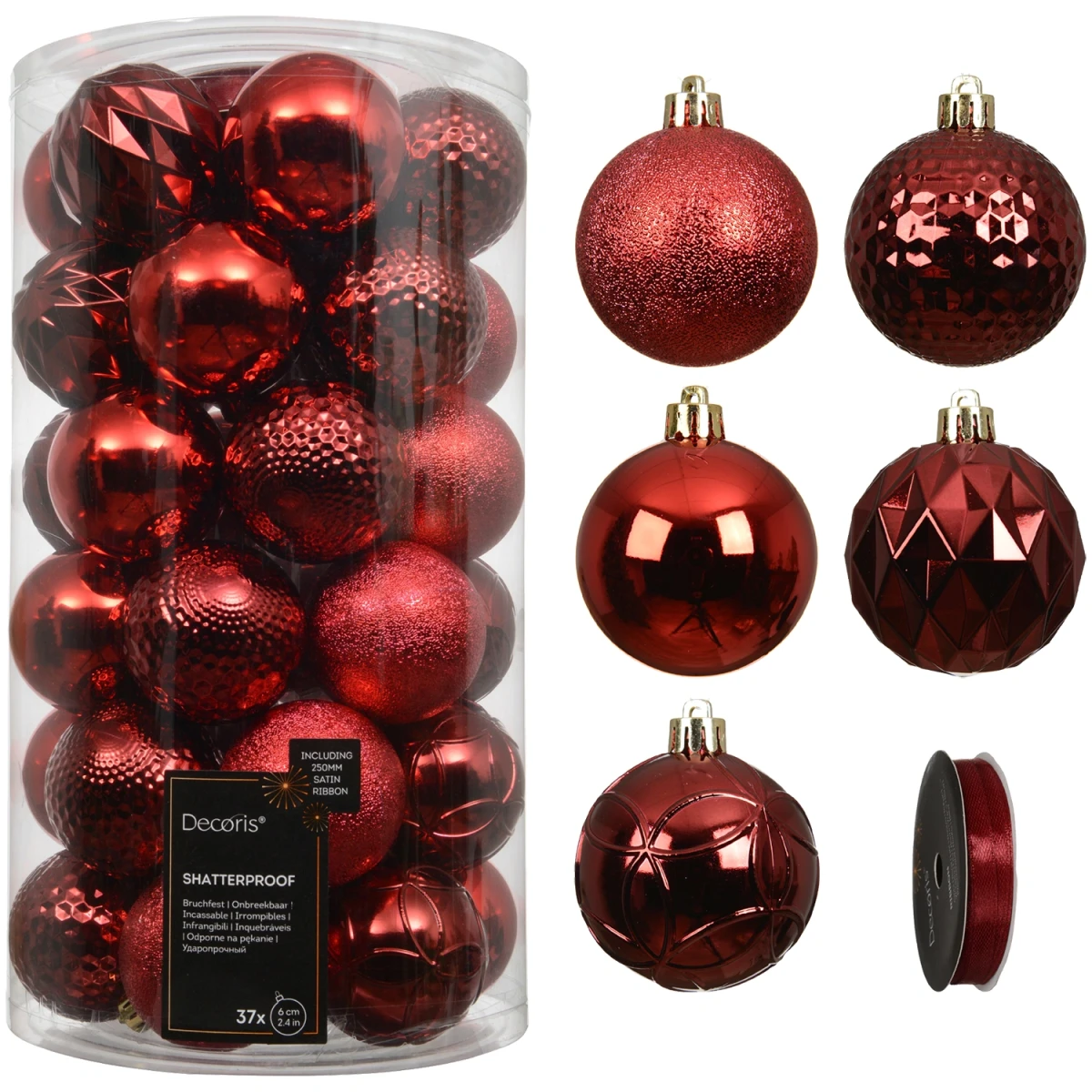 Zestaw czerwonych bombek choinkowych 37 szt. 6 cm