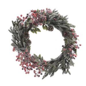 Wianek z szyszkami i jagodami 60cm ośnieżony KAEMINGK 685141