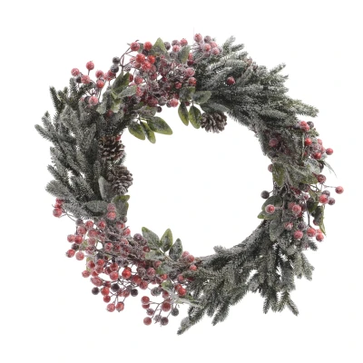 Wianek z szyszkami i jagodami 60cm ośnieżony KAEMINGK 685141