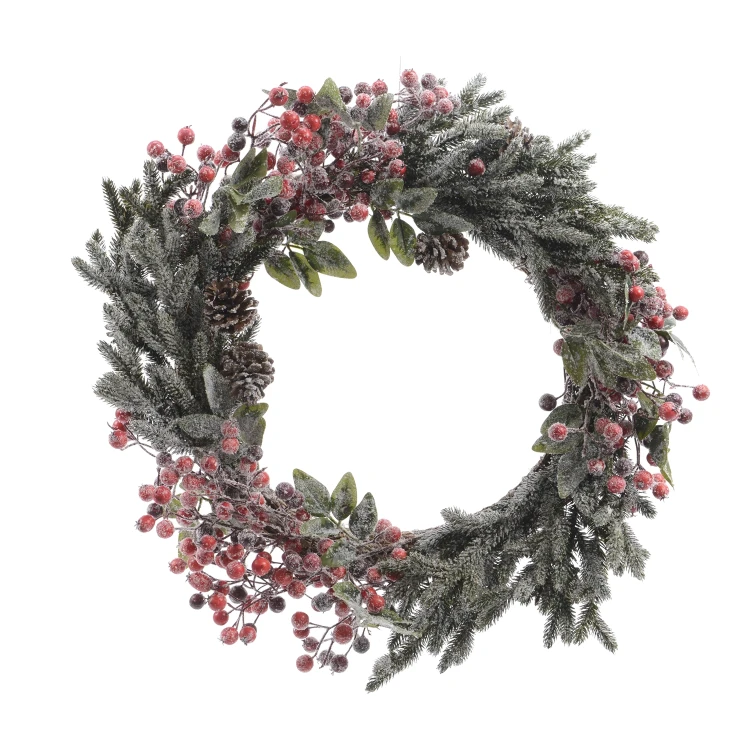 Wianek z szyszkami i jagodami 60cm ośnieżony KAEMINGK 685141