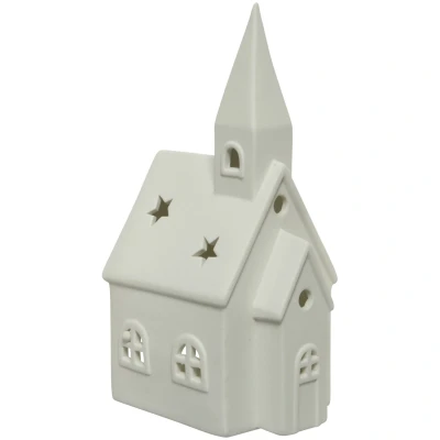 Lampion ceramiczny Kościółek biały 16cm z kamionki KAEMINGK 521249-1