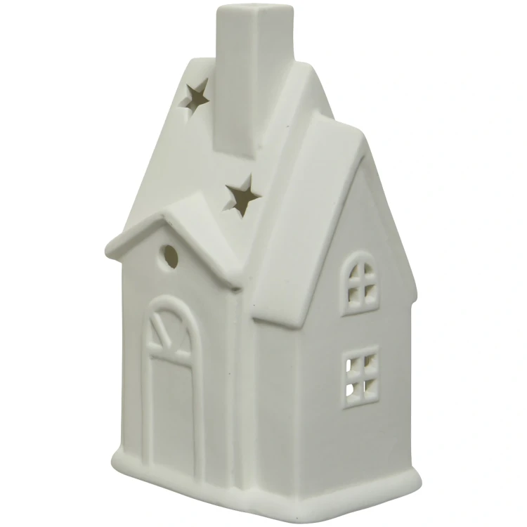 Lampion ceramiczny Domek biały 16 cm z kamionki KAEMINGK 521249-3