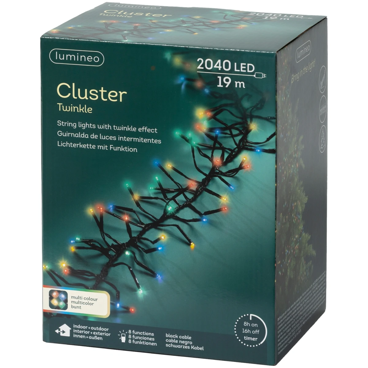 Lampki choinkowe Cluster 2040 LED 19 m IP44 wielokolorowe KAEMINGK 49477