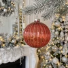 Bombki szklane bordowe 8 cm z brokatowymi liniami 6 szt. KAEMINGK 071390-1