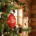 Bombki szklane bordowe 8 cm z brokatowymi liniami 6 szt. KAEMINGK 071390-1