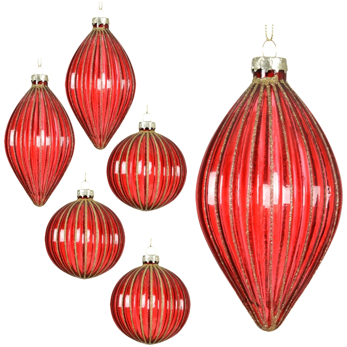 Bombki szklane bordowe 8 cm z brokatowymi liniami 6 szt. KAEMINGK 071390-1