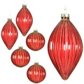 Bombki szklane bordowe 8 cm z brokatowymi liniami 6 szt. KAEMINGK 071390-1
