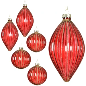 Bombki szklane bordowe 8 cm z brokatowymi liniami 6 szt. KAEMINGK 071390-1