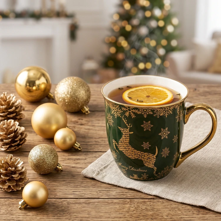 Kubek świąteczny porcelanowy 560 ml zielony ART-POL A182112