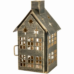 Metalowy lampion domek zielony 20x11,5 cm ART-POL A182367