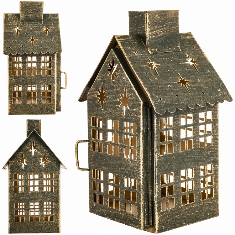 Metalowy lampion domek zielony 20x11,5 cm ART-POL A182367