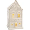 Biały lampion LED kamienica ceramiczna 6,5x5,5x12 cm ART-POL A168749
