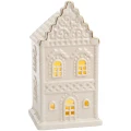 Biały lampion LED kamienica ceramiczna 6,5x5,5x12 cm ART-POL A168749