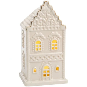 Biały lampion LED kamienica ceramiczna 6,5x5,5x12 cm ART-POL A168749