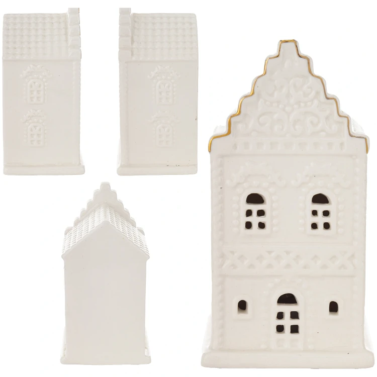 Biały lampion LED kamienica ceramiczna 6,5x5,5x12 cm ART-POL A168749