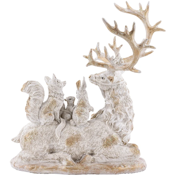 Figurka świąteczna renifer ze zwierzętami 31,5 cm biała ART-POL A163163