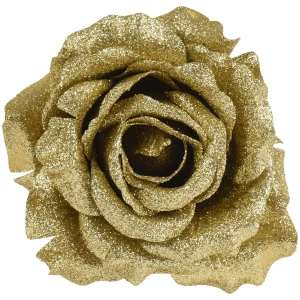 Złota róża na klipsie z brokatem 12 cm KAEMINGK 701432