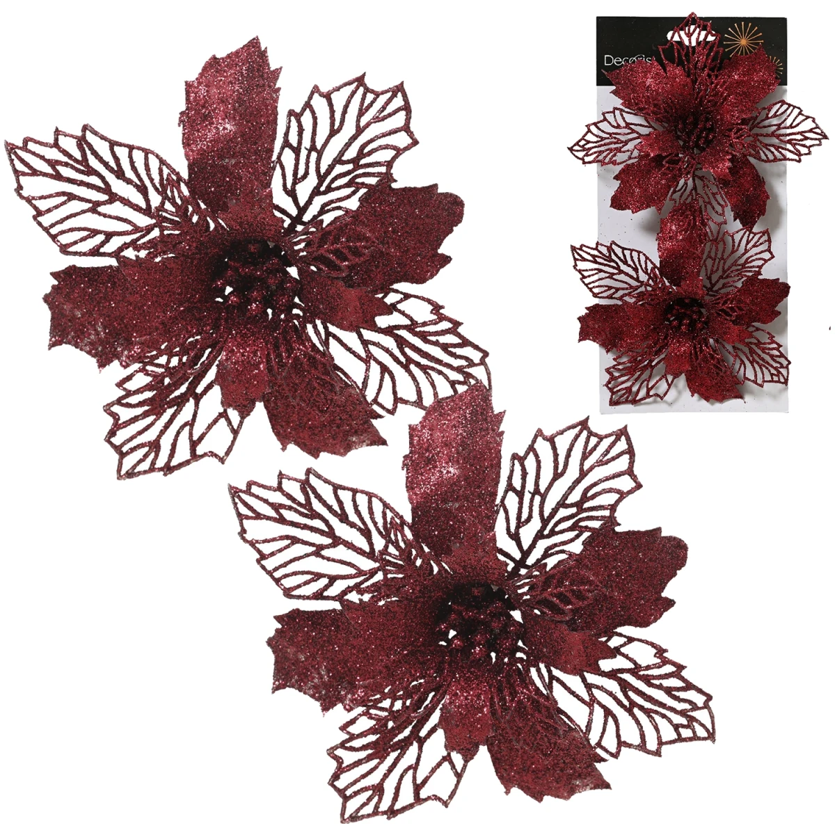 Gwiazda betlejemska na klipsie bordowa 28 cm KAEMINGK 463205-1