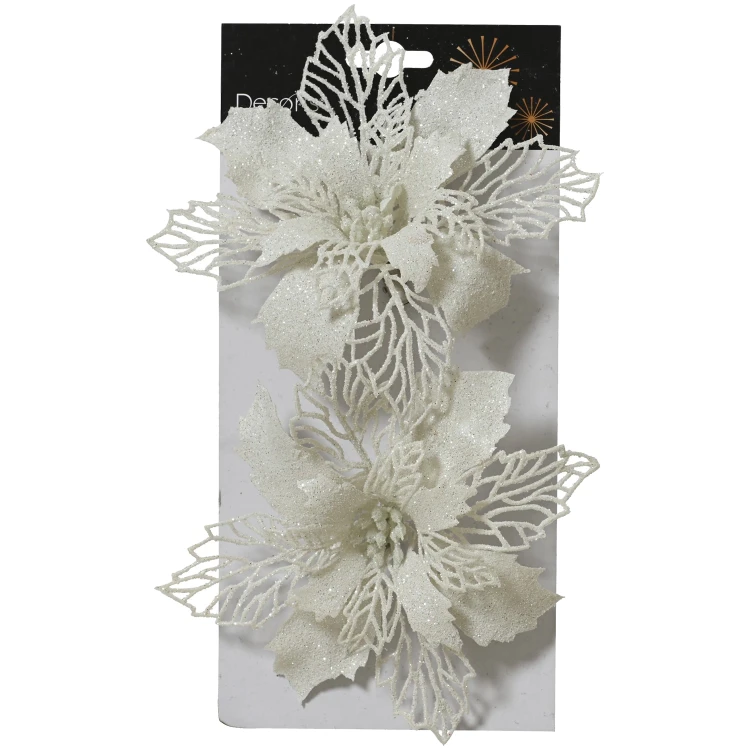 Poinsecja dekoracyjna na klipsie 24 cm zimowa biel KAEMINGK 463209-1