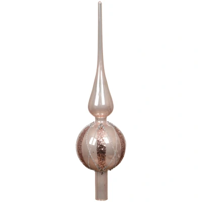 Szklany szpic choinkowy 31 cm pudrowy róż srebrne romby KAEMINGK 170253-2