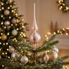 Szklany szpic choinkowy 31 cm pudrowy róż srebrne romby KAEMINGK 170253-2
