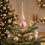 Szklany szpic choinkowy 31 cm pudrowy róż srebrne romby KAEMINGK 170253-2