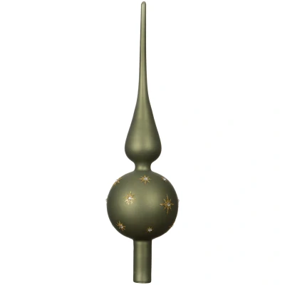 Szpic szklany 31cm oliwkowy mat w złote gwiazdki KAEMINGK 170261-1