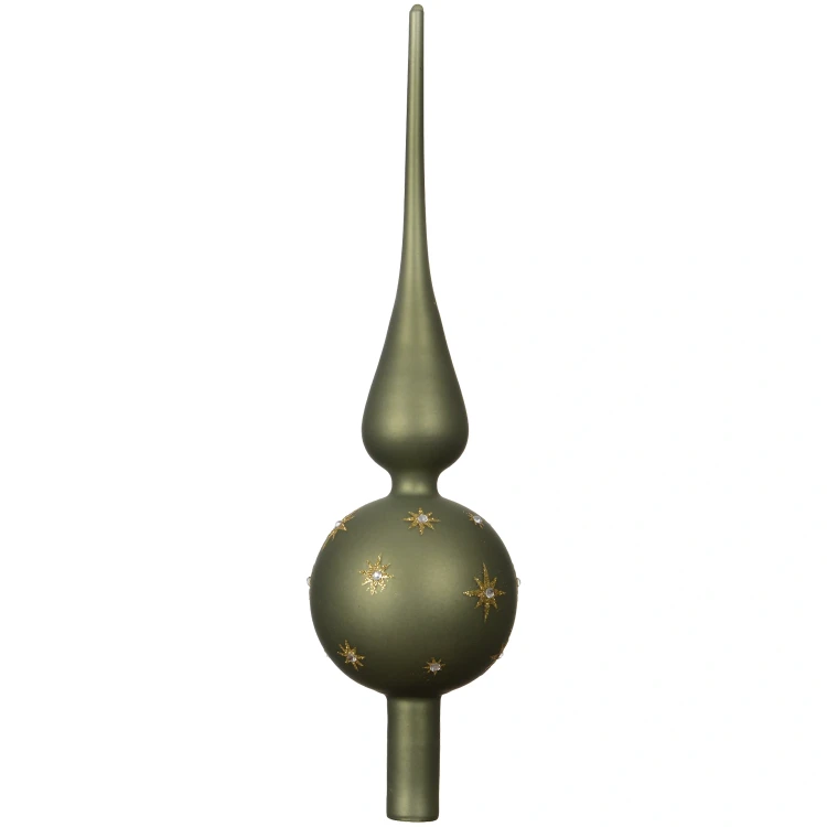Szpic szklany 31cm oliwkowy mat w złote gwiazdki KAEMINGK 170261-1