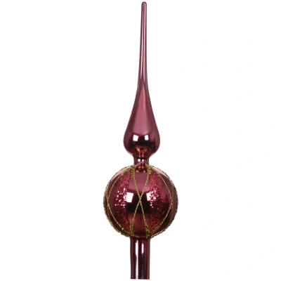 Szklany czubek choinkowy 31 cm brokatowy bordowy KAEMINGK 170263-3