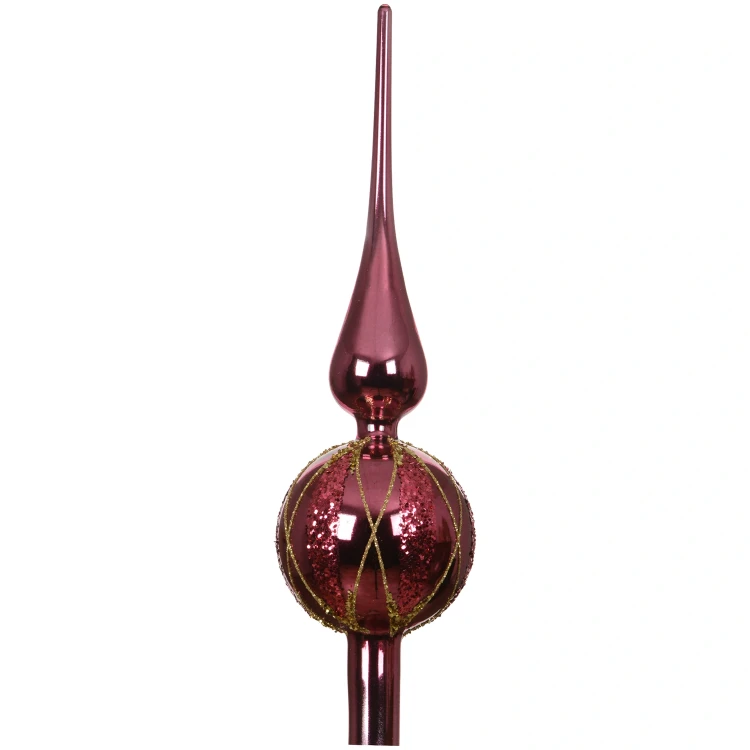 Szklany czubek choinkowy 31 cm brokatowy bordowy KAEMINGK 170263-3