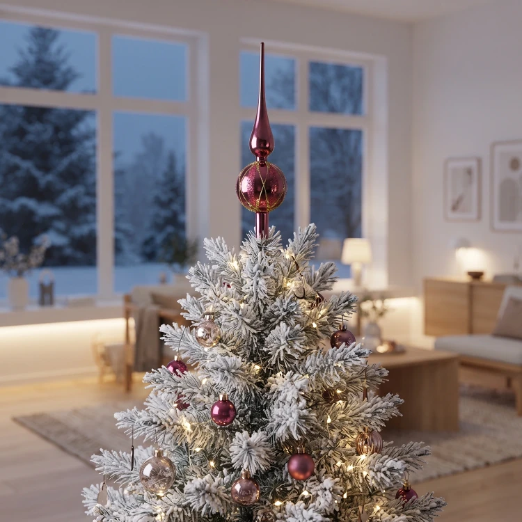 Szklany czubek choinkowy 31 cm brokatowy bordowy KAEMINGK 170263-3